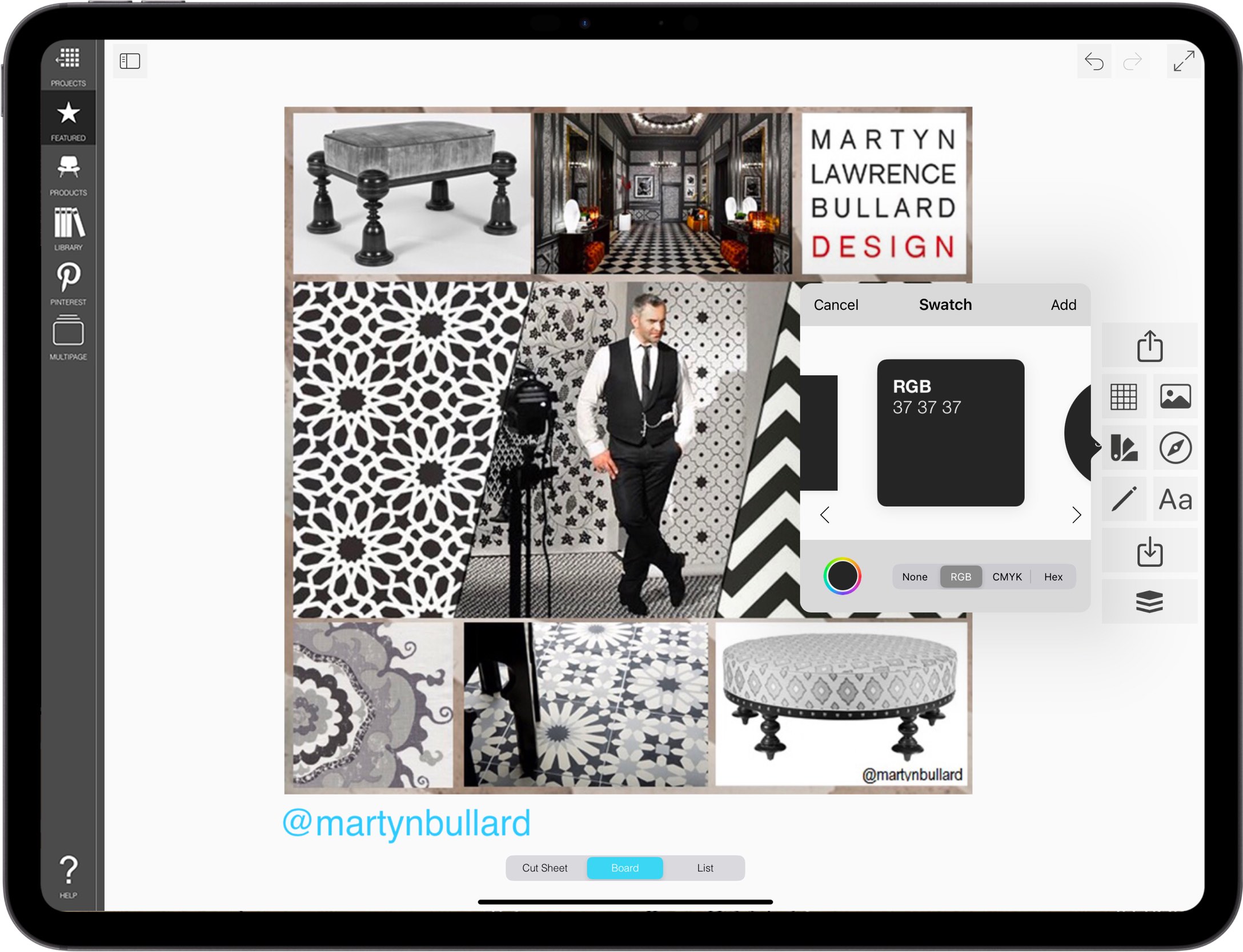 best Pro interior designer app for iPad_E3_best Pro interior designer app for iPad_moodboard maker_moodboards_mood board maker_05_concept mood board_Martyn Lawrence Bullard Fabrics and wallpaper mood board